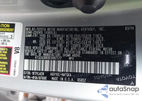 2014 Toyota Venza Xle z USA, uszkodzony, nr VIN 4T3ZA3BB9EU087517